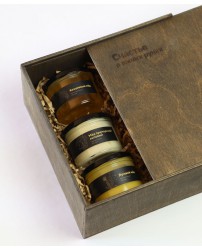 Деревянный бокс медовое ассорти (6 баночек меда по 250 г)  (Фото 1)