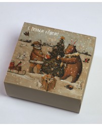 Подарочный набор - коробка крафтовая медовое ассорти (4 баночки) "С Новым годом!" (Фото 2)